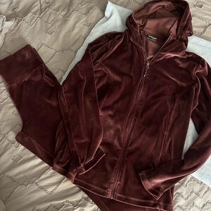 Velour Zip Hoodie Set in Chocolate Brown